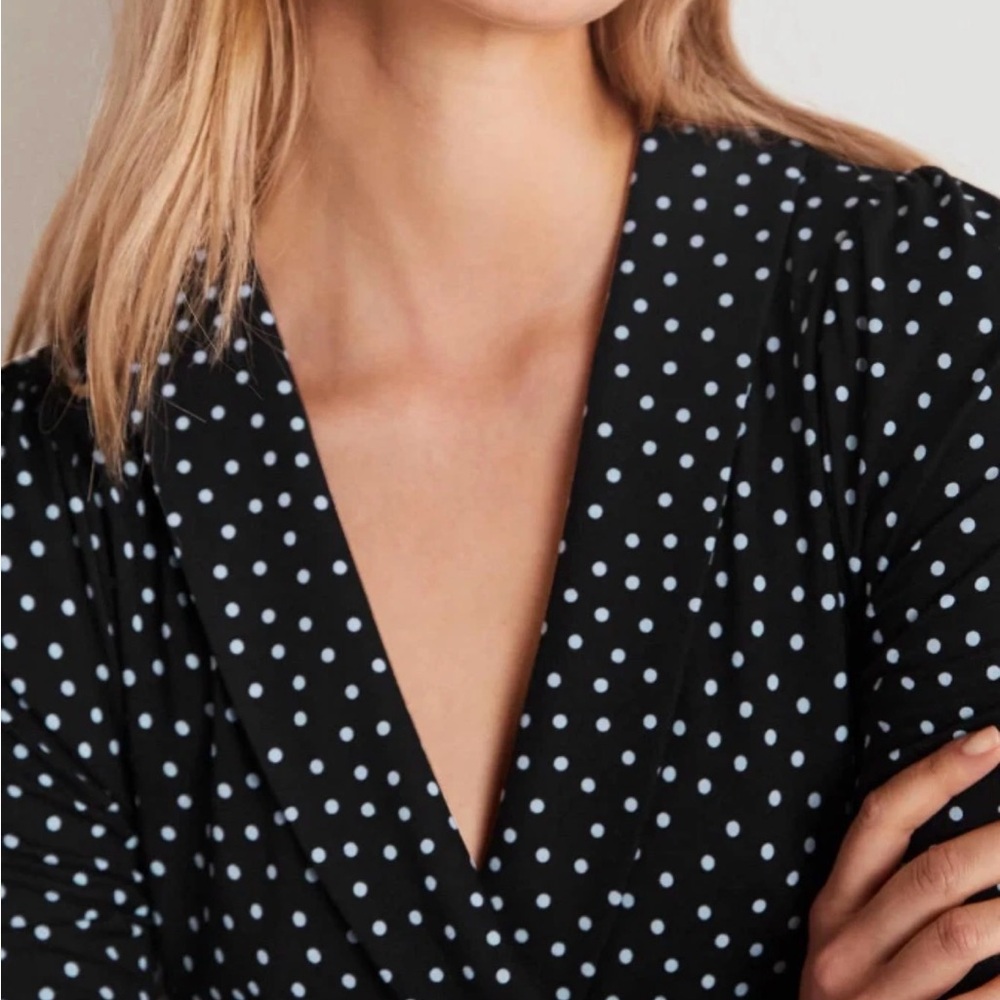 Boden Fixed Wrap Jersey Dress Scattered Polka dot - Picture 3 of 10